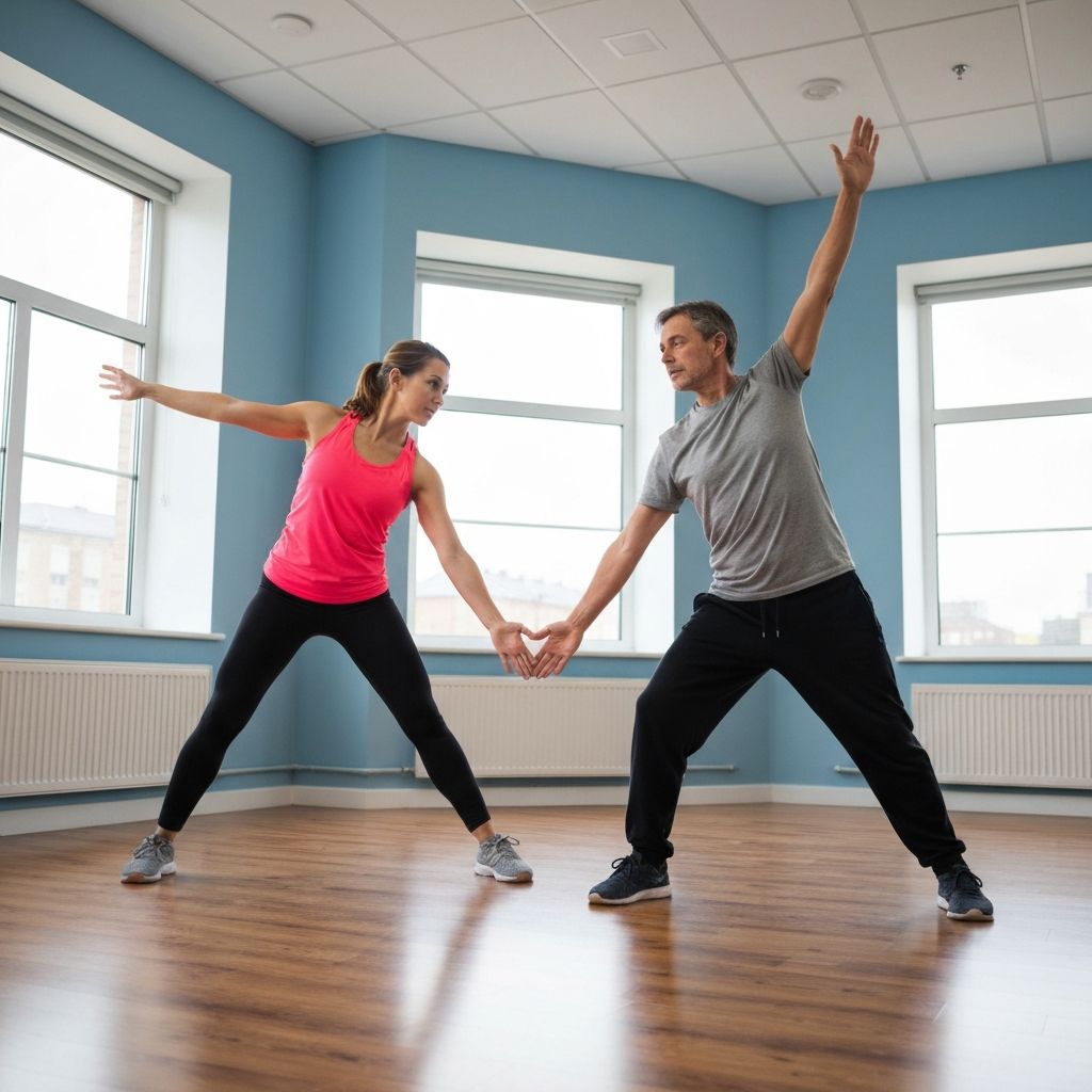 Instructor demonstrating stretching exercise